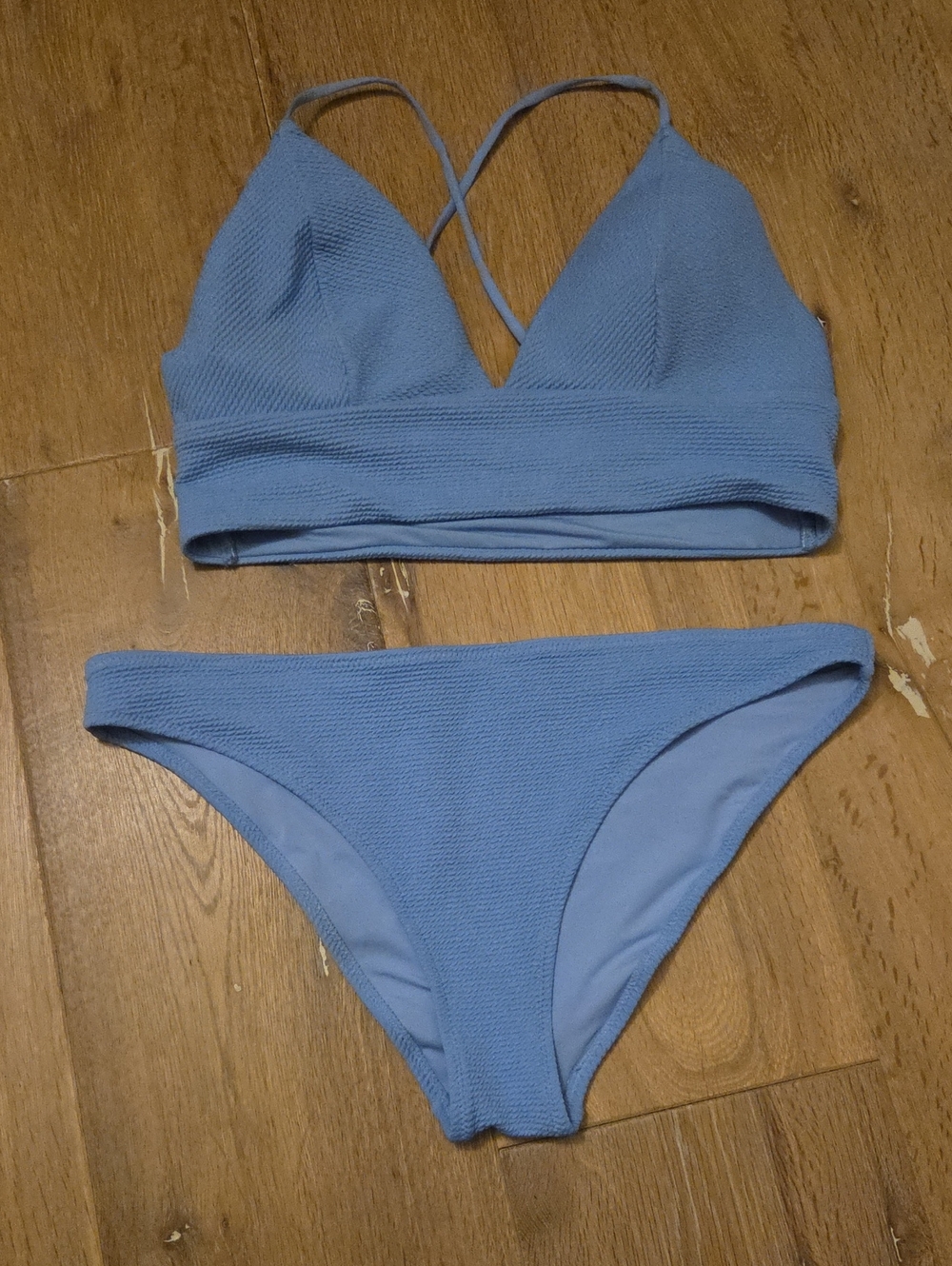 H&M Sky Blue Ribbed Textured Bikini Top Bottom Set 10